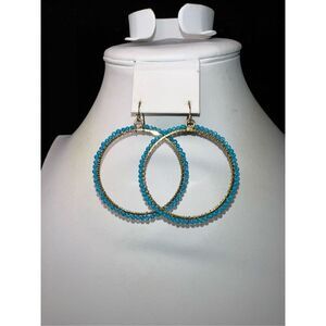 Boho Gold Tone And Turquoise Bead Circle Dangle Earrings